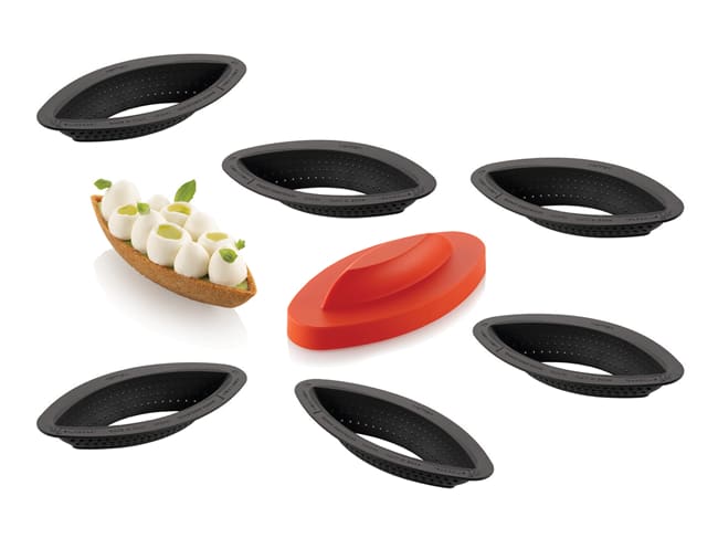 Oval Perforated Tart Ring (x 6) - Composite material - 12 x 4 x ht 2cm - Silikomart