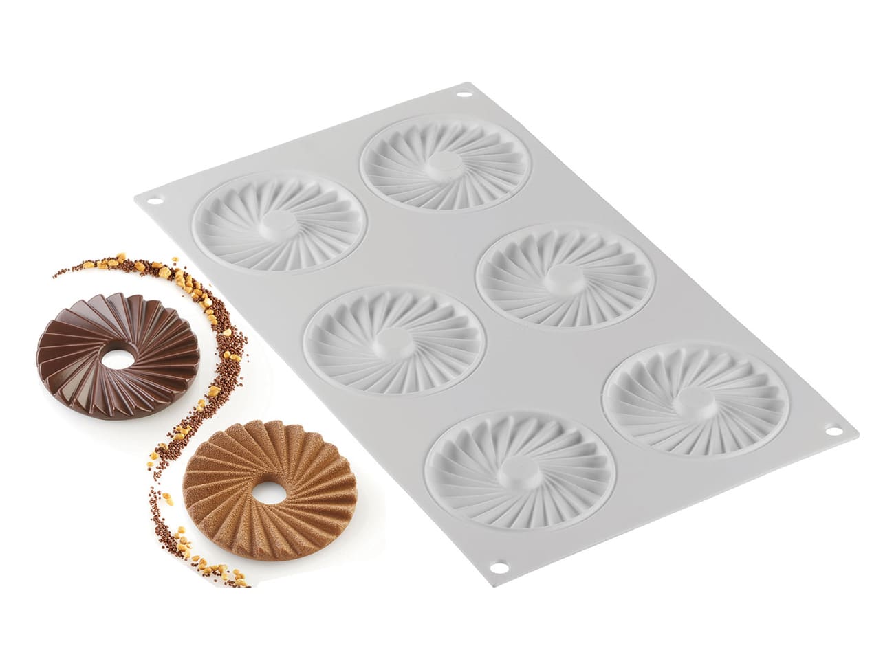 Silikomart SF077 SiliconFLEX 6 Compartment Rose Silicone Baking Mold - 3 x  3 x 1 9/16 Cavities