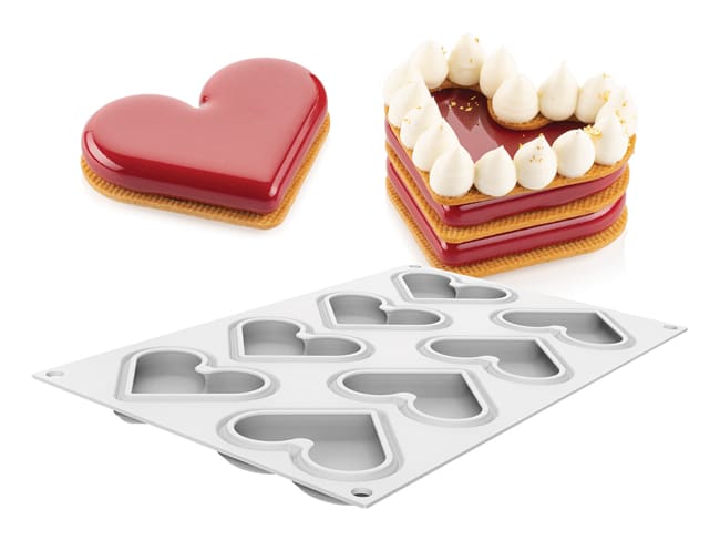 Silicone Mould - 8 flat hearts - 30 x 17.5cm - Silikomart - Meilleur du Chef