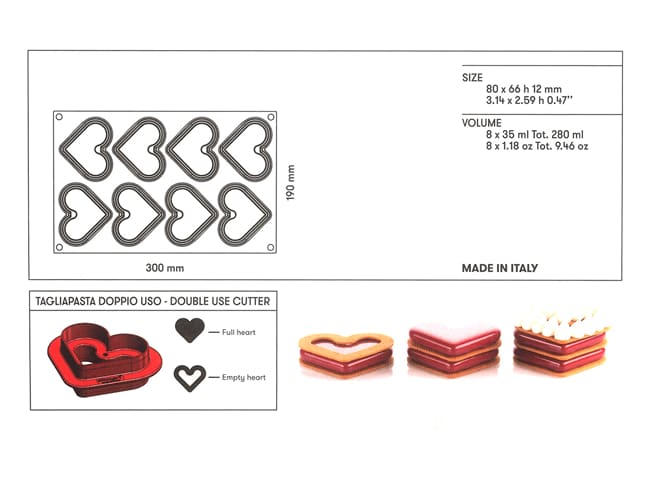 Silicone Mould - 8 flat hearts - 30 x 17.5cm - Silikomart