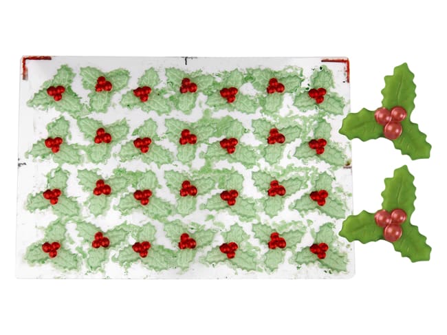 Printed Thermoformed Chocolate Mould - Holly leaves - 4 x 4.3cm - Florensuc