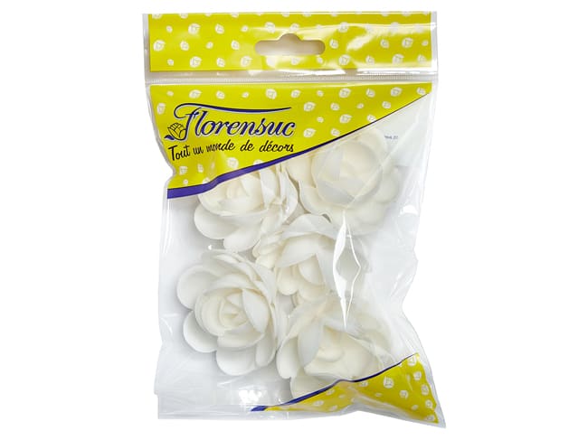Organic Large White Roses (x 5) - Rice Paper - Ø 5cm - Florensuc