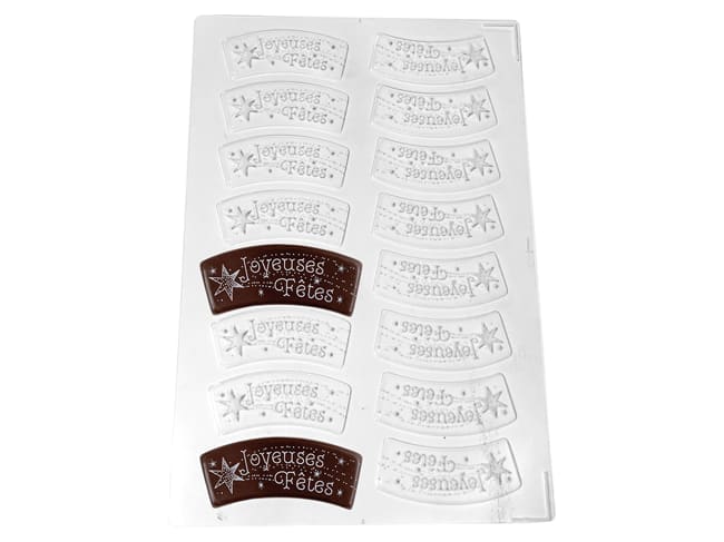 Pre-printed Thermoformed Mould - 'Joyeuses Fêtes' banners - 7 x 3.1cm - Florensuc