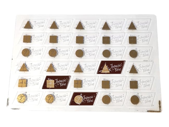 Pre-printed Thermoformed Mould - Season's greetings chocolate decorations - 5.5 x 2.5cm - Florensuc