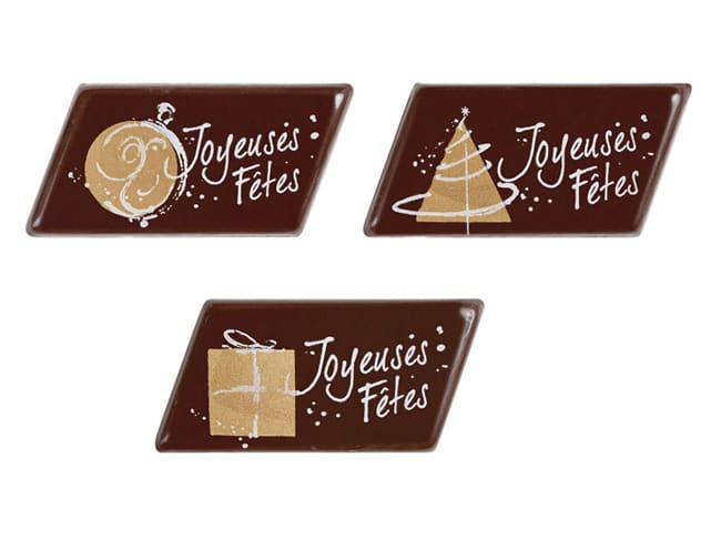 Pre-printed Thermoformed Mould - Season's greetings chocolate decorations - 5.5 x 2.5cm - Florensuc