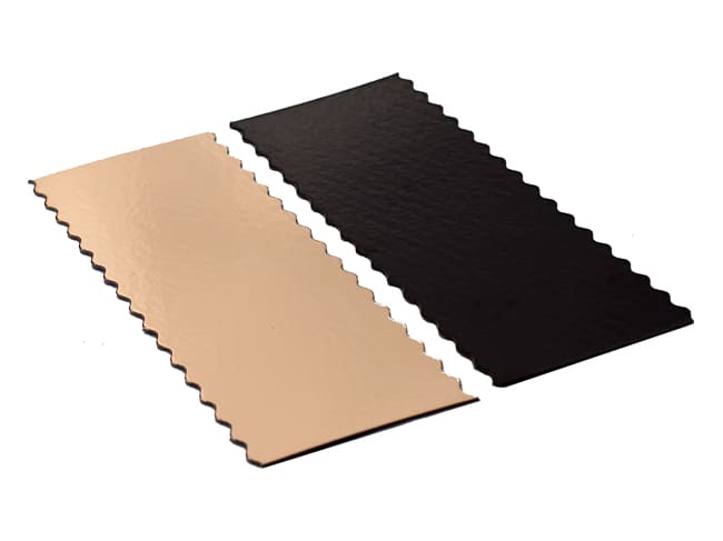 Gold/Black Rectangle Cake Board, Scalloped Edges - 34 x 10cm (x 50) - Tradiser