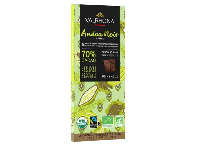 Andoa Bio 70% Dark Chocolate Bar - 70g - Valrhona