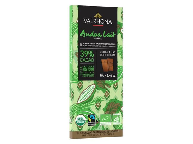 Andoa Bio 70% Milk Chocolate Bar - 70g - Valrhona