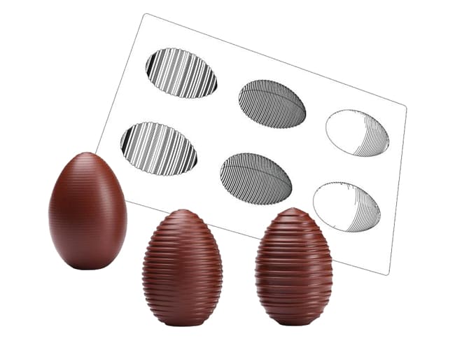 Thermoformed Chocolate Mould - 3 striped Easter eggs - Valrhona