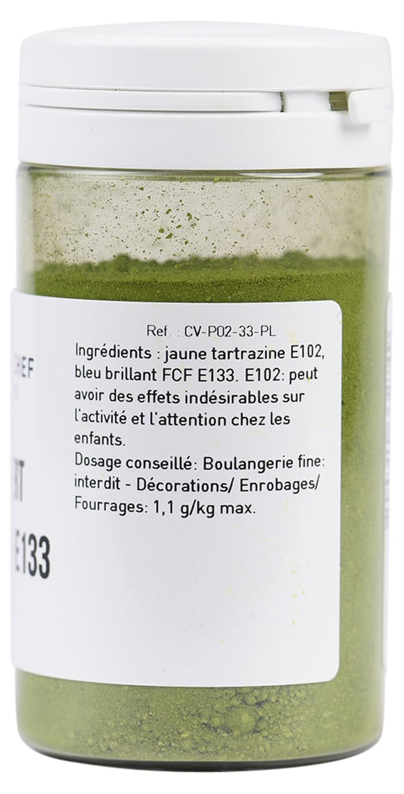 Colorant alimentaire vert pistache poudre hydrosoluble professionnel 4536 -  Poids : 25 g, Couleur : Vert pistache