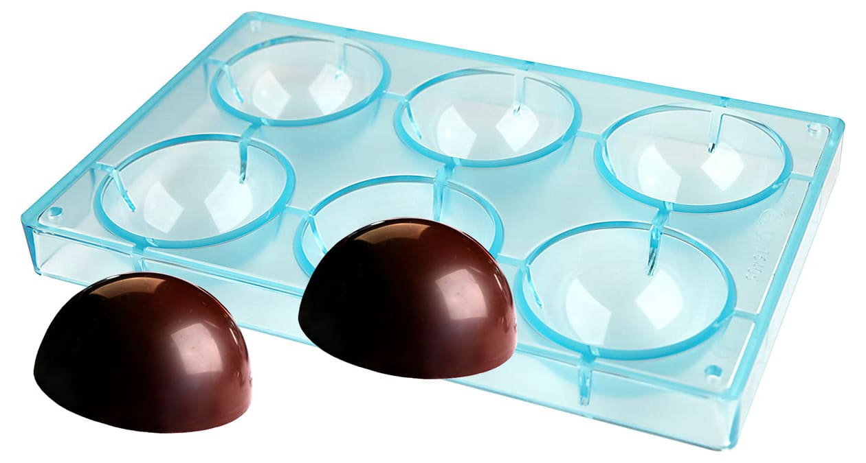 Plaque de 6 moules demi sphères chocolat - 9,2 cm