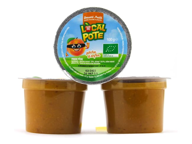 Compote pêche et pomme Bio - 4 pots de 100 g - DDM courte 30/11/2024 - Local Pote