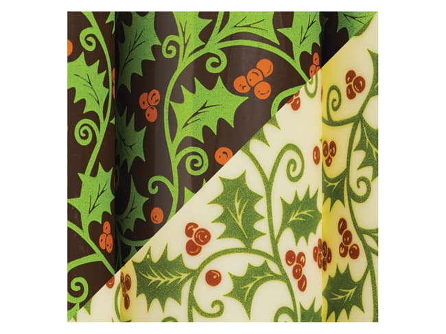 Feuille transfert chocolat - Houx - Lot de 10 feuilles DDM proche - Décors et Créations