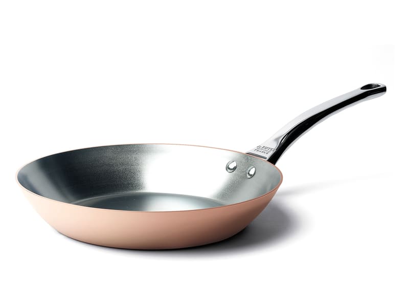 Poêle à frire ronde en cuivre étamé à la main avec poignée Made in Italy