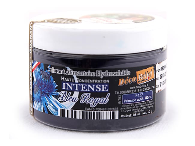 Colorant alimentaire bleu royal - hydrosoluble - 50 g - Déco Relief