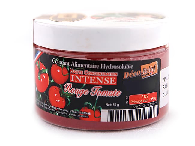 Colorant alimentaire en poudre rouge tomate - hydrosoluble - 50g - Déco Relief