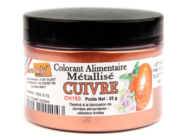 Colorant alimentaire métallisé Cuivre - poudre liposoluble - 25 g - Déco Relief