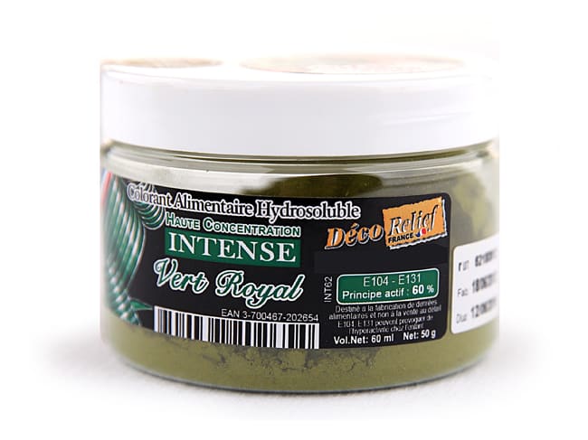 Colorant alimentaire en poudre vert royal - hydrosoluble - 50 g - Déco Relief