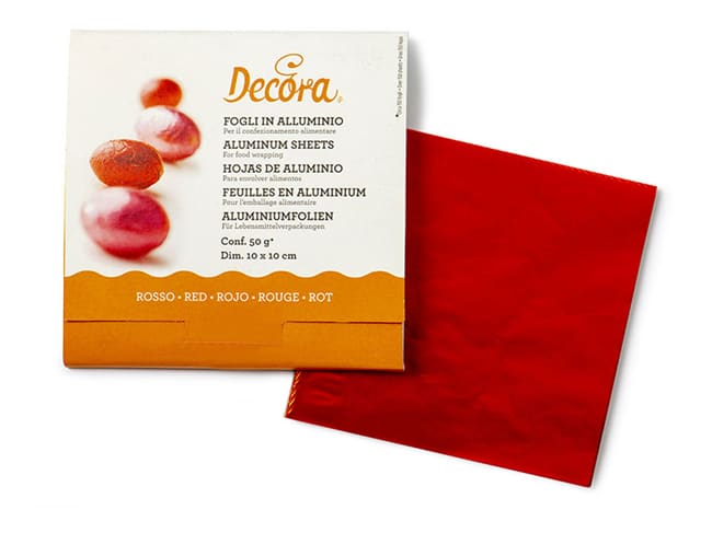 Feuilles aluminium (x 150) - pour chocolats et bonbons - Rouge (10 x 10 cm) - Decora