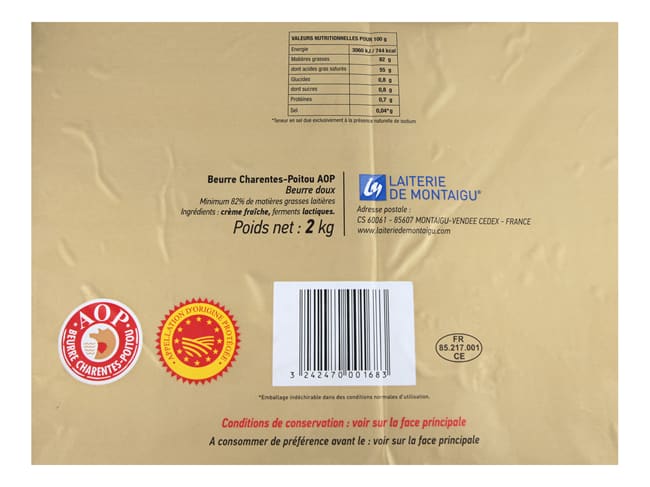 Beurre de tourage - spécial feuilletage, viennoiserie - 1 plaque de 2 kg