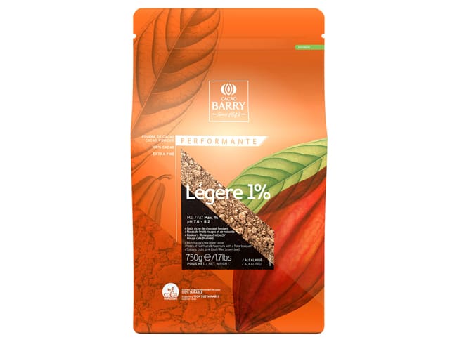 Poudre de cacao - Légère 1% matière grasse - 750 g - Cacao Barry