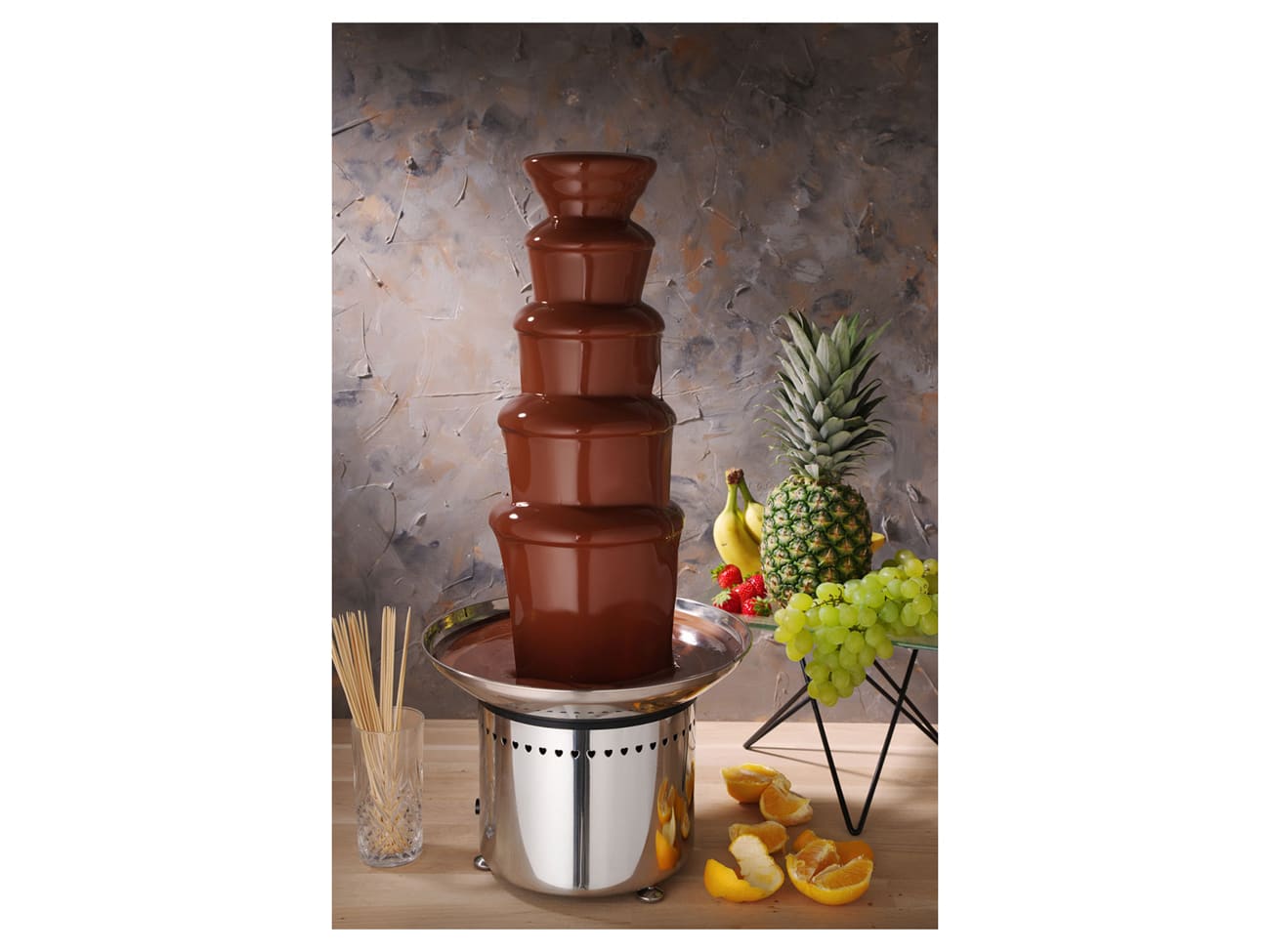 Fontaine à chocolat professionnelle en inox 5 niveaux capacité de 2,5 à 6  kg - Hendi food service equipement - Présentation de buffet - référence  274156 - Stock-Direct CHR