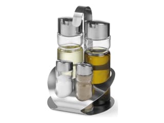 Ménagère inox 4 pièces - poivre, sel, huile, vinaigre