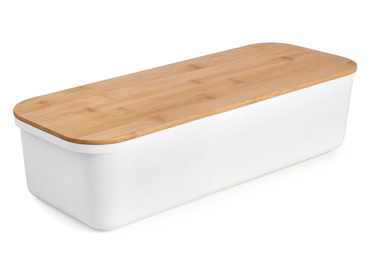 Boîte à pain en plastique blanche et couvercle bambou 24x37x14cm