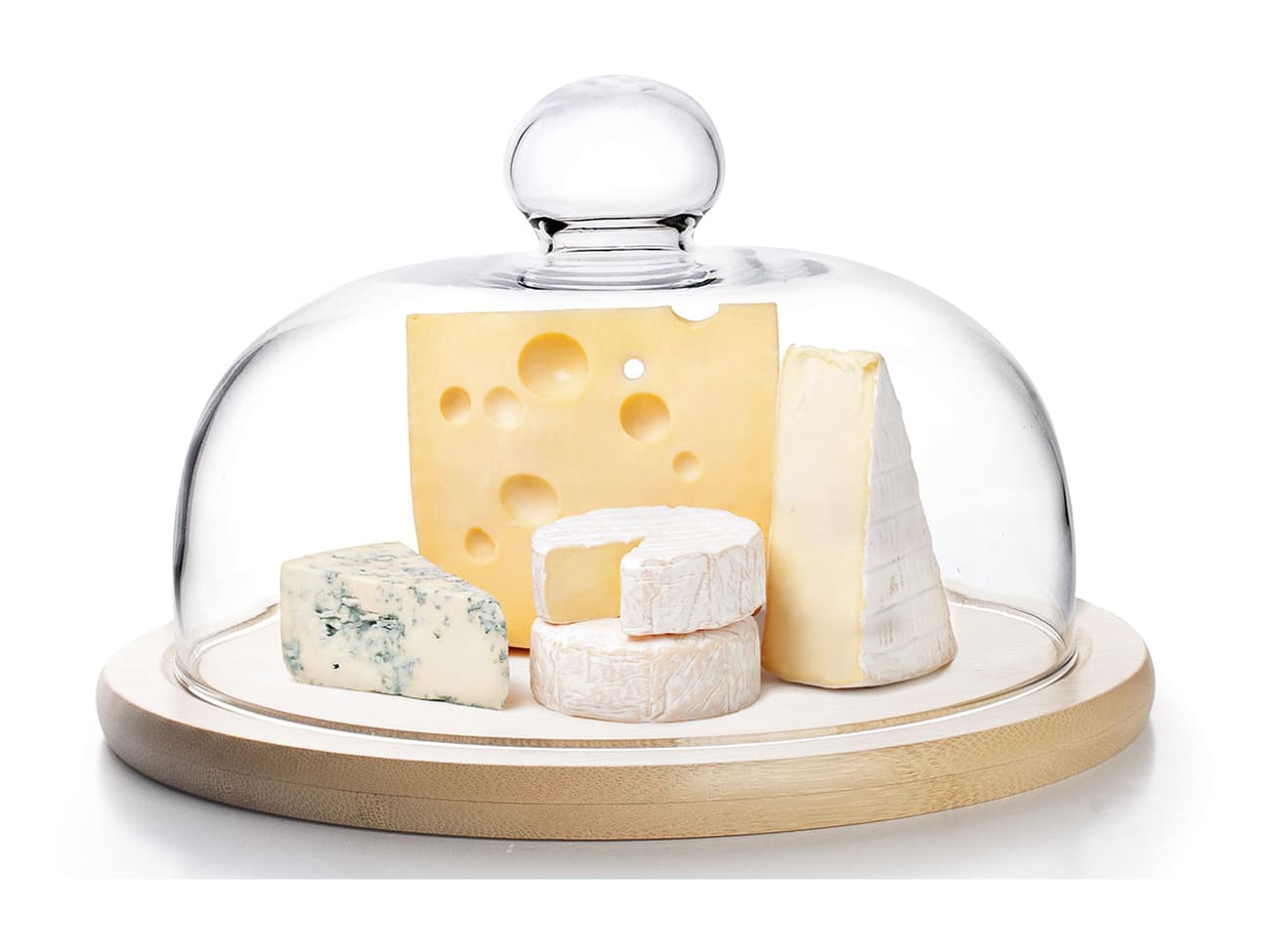 Cloche à fromage et son plateau, en verre, vintage