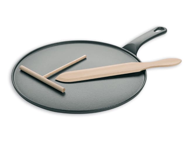 Crêpière en fonte noire - + spatule + rateau - Ø 30 cm - Le Chasseur