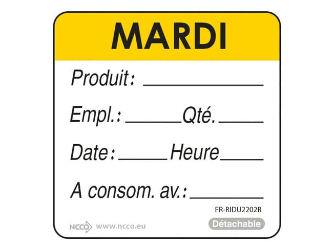 Etiquettes d'identification HACCP - Mardi