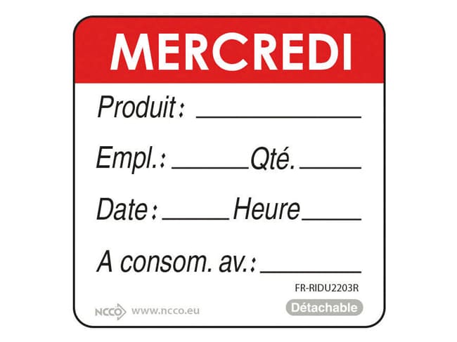 Etiquettes d'identification HACCP - Mercredi