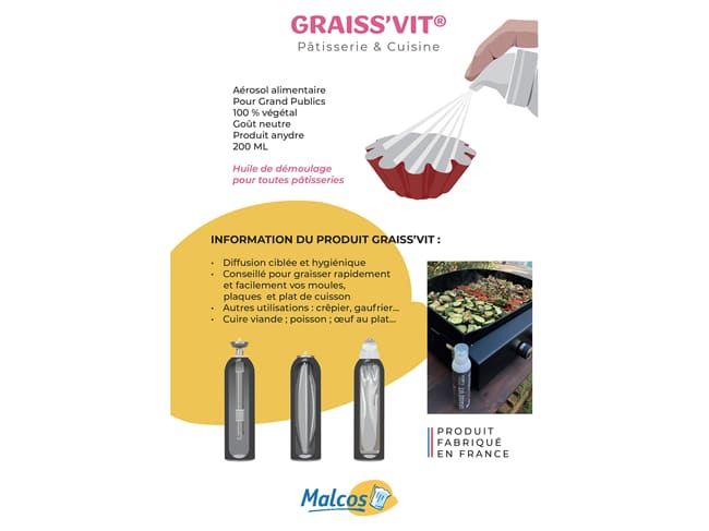 Spray de démoulage - Graiss'Vit - 200 ml - Malcos