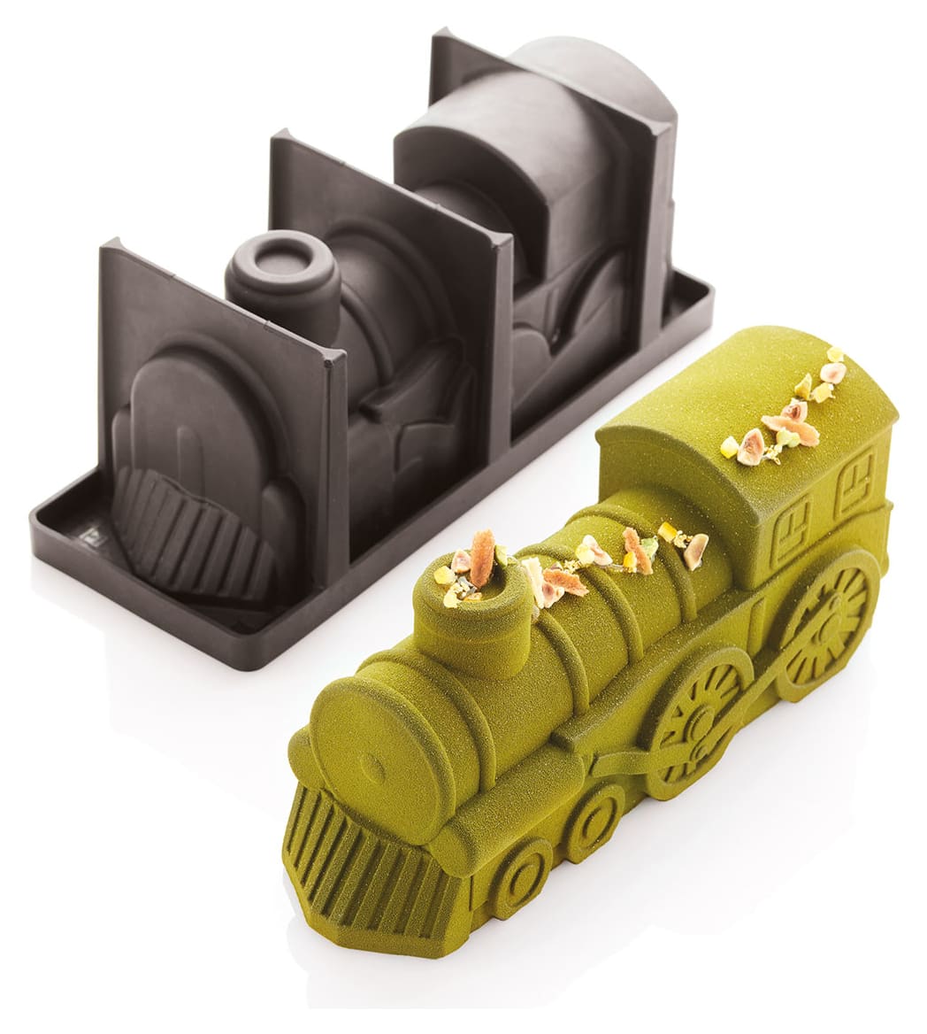 Moule à Gâteau En Silicone Forme De Train - Locomotive + 8 Wagons - Bleu Ciel