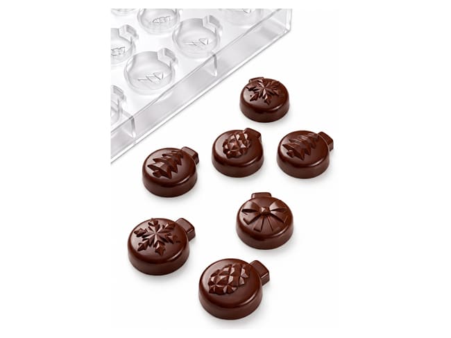 Moule chocolat Boules de Noel - par Liudmila Pascurova - 3,3 x 4,4 cm x ht 1.5 cm - Pavoni