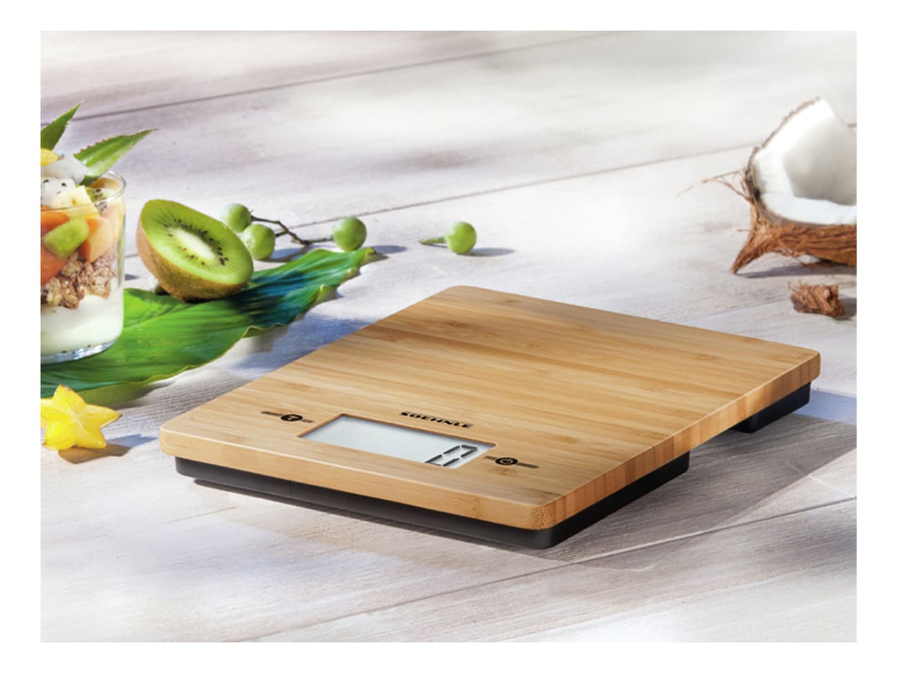 Relaxdays Balance cuisine bambou numérique, écran LCD, fonction