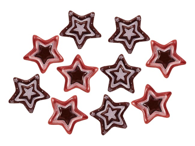 Moule thermoformé pré-imprimé - Étoiles relief rouge et blanche - Ø 2,8 cm DDM proche - Florensuc