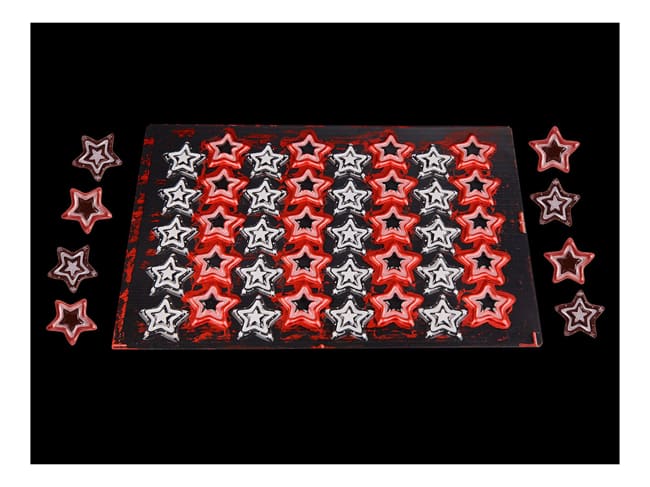 Moule thermoformé pré-imprimé - Étoiles relief rouge et blanche - Ø 2,8 cm DDM proche - Florensuc