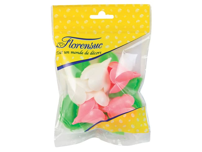 Roses blanches et roses avec feuilles (x 6) - azyme - Ø 4 cm - Florensuc