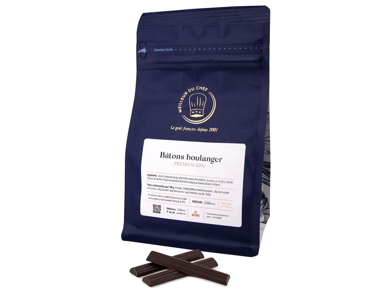 Valrhona - Bâtons de chocolat noir 48% 500 unités de 3,2 g 1,6 kg