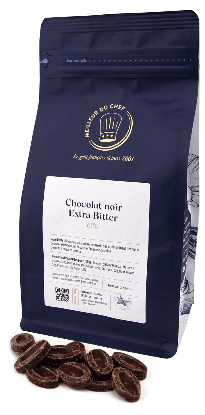 Chocolat noir pâtissier, 61% de cacao bio