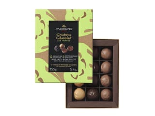 Coffret 12 truffes noir, lait, dulcey - 155 g - DDM proche - Valrhona