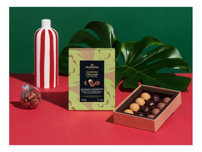 Coffret 12 truffes noir, lait, dulcey - 155 g - DDM proche - Valrhona