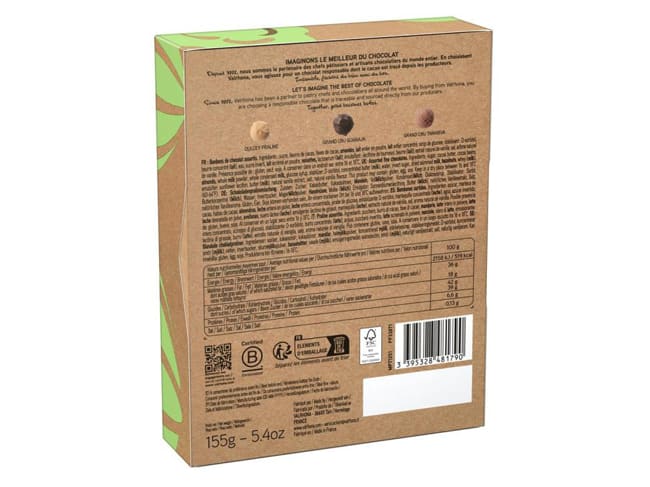 Coffret 12 truffes noir, lait, dulcey - 155 g - DDM proche - Valrhona
