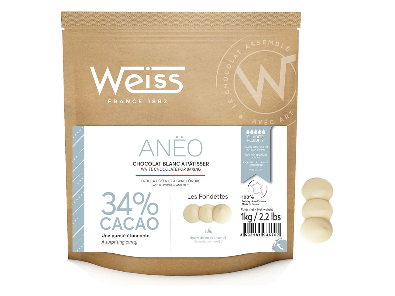 Chocolat à pâtisser blanc professionnel 1kg - Chocolat Weiss