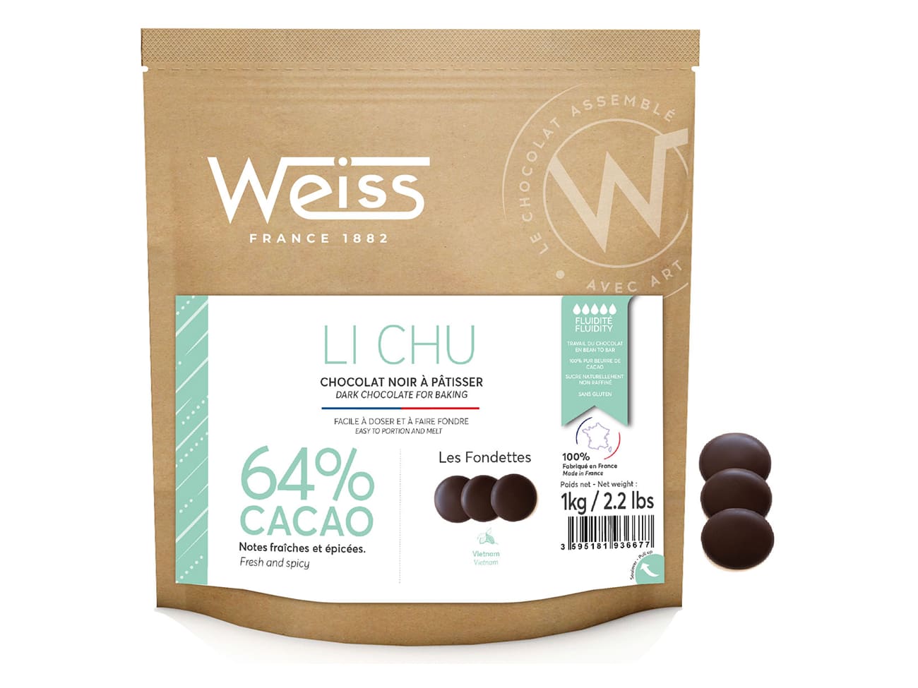 Tablette de chocolat artisanale 100% cacao - Chocolat Weiss