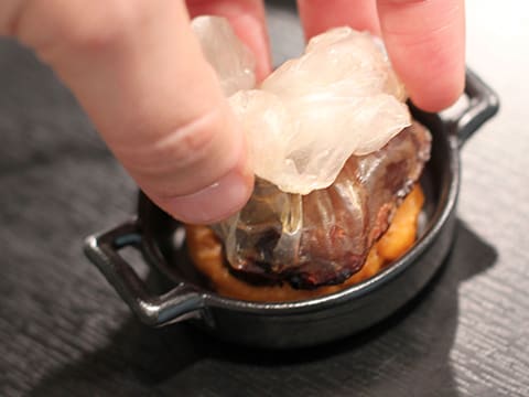 Bonbon de foie gras en aumônière et son écrasé de potimarron - 32