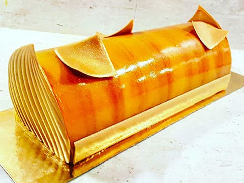 Bûche de Noël caramel, passion, cacahuète - 105