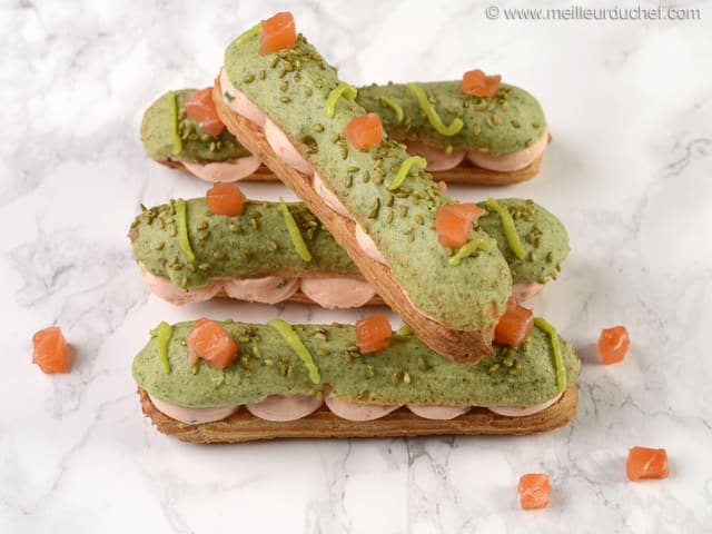 Éclair salé au saumon fumé et wasabi