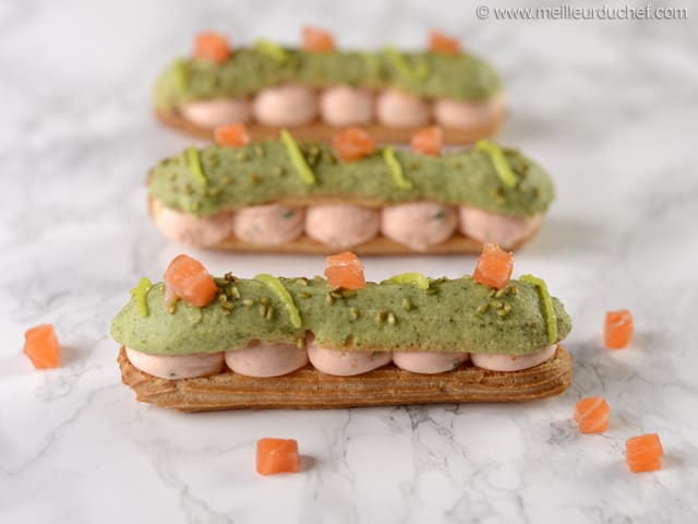 Éclair salé au saumon fumé et wasabi